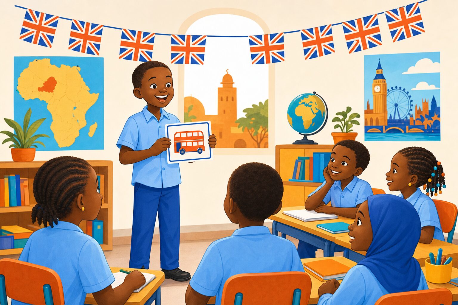 English Day — exposé devant la classe, illustration